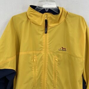 LL Bean Outdoors Vintage Lined‎ Windbreaker Jacket Tall Large Yellow Blue Spots